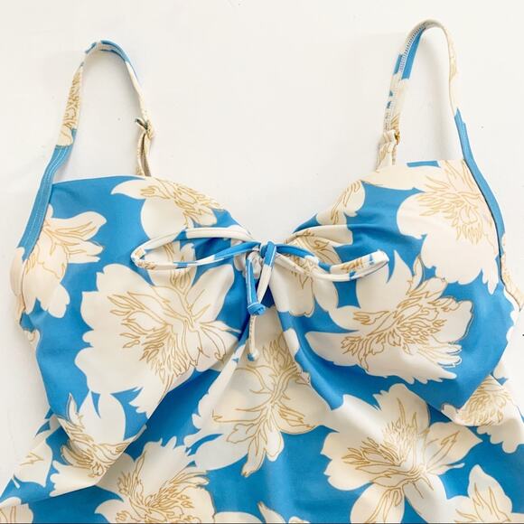 Victoria’s Secret Tankini Forever Sexy Blue Cream Gold Floral Top Size 34C - Picture 3 of 11